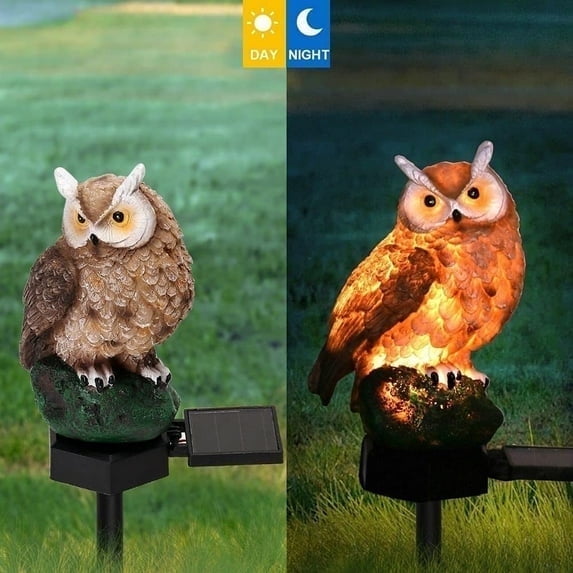 GVDV Garden Solar Lights Outdoor Decorative Resin Owl Solar LED Lights with Stake for Garden Patio Lawn Yard Pathway, Brown